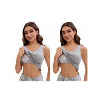 2 Packs Women's Wide Strap Camisoles with Built-In Padded Bras Casual Tank Tops