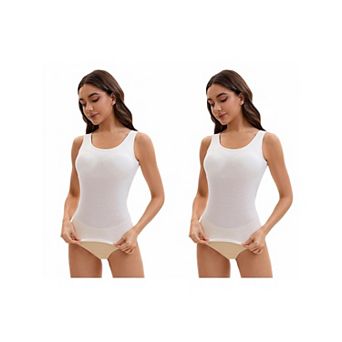 2 Packs Women's Wide Strap Camisoles with Built-In Padded Bras Casual Tank Tops