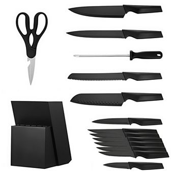 15 pc German High Carbon Stainless Steel Knife Set with Block and Sharpener