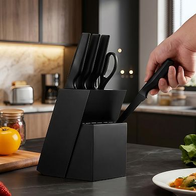 15 Piece German High Carbon Stainless Steel Knife Set with Block and Sharpener