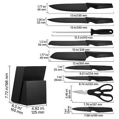 15 Piece German High Carbon Stainless Steel Knife Set with Block and Sharpener