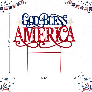Glitzhome 23.25"H Metal Patriotic GOD BLESS AMERICA Yard Stake