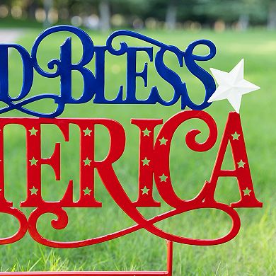 Glitzhome 23.25"H Metal Patriotic GOD BLESS AMERICA Yard Stake