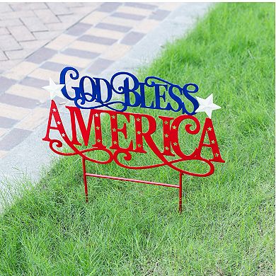 Glitzhome 23.25"H Metal Patriotic GOD BLESS AMERICA Yard Stake