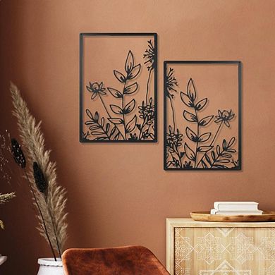 Floral Black Metal Wall Art, Set of 3