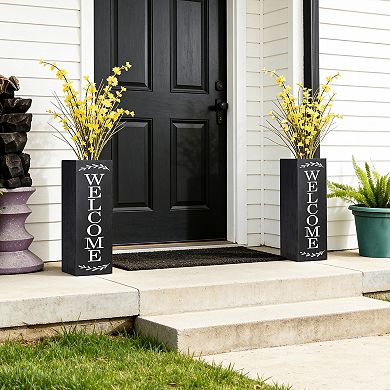 Glitzhome 24"H Double Sided Solid Wood Boxed "WELCOME PORCH" Porch Sign