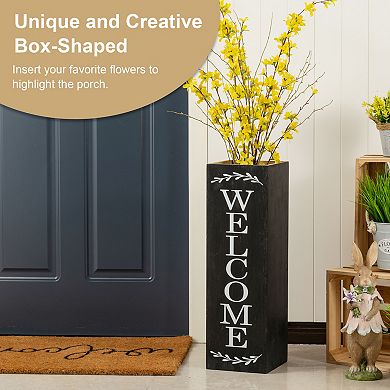 Glitzhome 24"H Double Sided Solid Wood Boxed "WELCOME PORCH" Porch Sign
