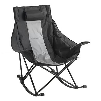 Rocking Camping Chair Folding Portable with Cup Holder Pocket Supports 225 lbs