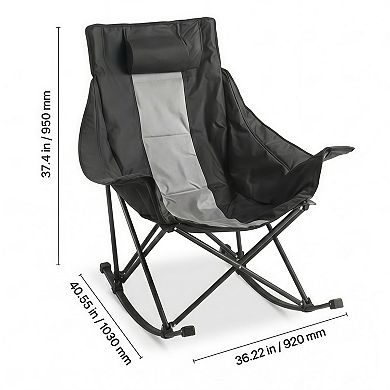 Rocking Camping Chair Folding Portable with Cup Holder Pocket Supports 225 lbs