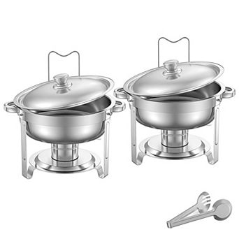 Round Chafing Dish Buffet Set Two Pack Stainless Steel with Lid
