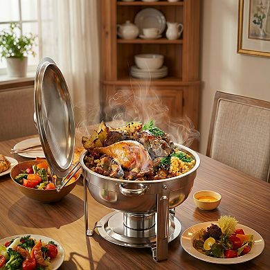 Round Chafing Dish Buffet Set Two Pack Stainless Steel with Lid