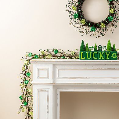 Glitzhome St. Patrick's Day Shamrock Artificial Garland