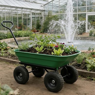 Folding Garden Dump Cart with Steel Frame Pneumatic Tires 300 lb Capacity