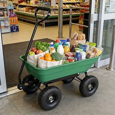Folding Garden Dump Cart with Steel Frame Pneumatic Tires 300 lb Capacity