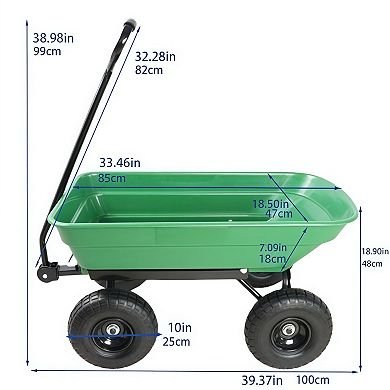 Folding Garden Dump Cart with Steel Frame Pneumatic Tires 300 lb Capacity