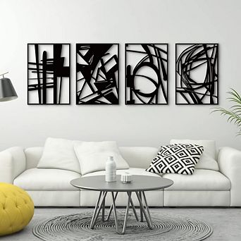 Black Abstract Metal Wall Art, Set of 4