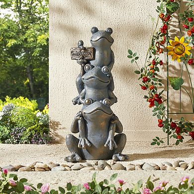 Glitzhome 28.25"H Bronze MGO Stacked Frog Statue