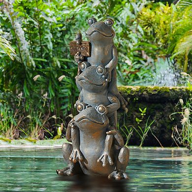 Glitzhome 28.25"H Bronze MGO Stacked Frog Statue