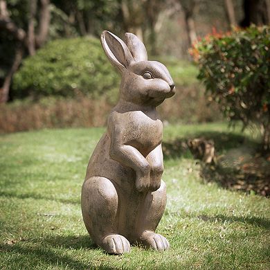 Glitzhome Vivid Sculptural Design MGO White Standing Rabbit Statue