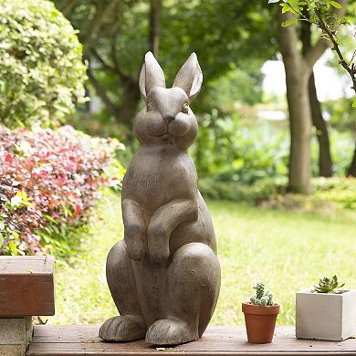Glitzhome Vivid Sculptural Design MGO White Standing Rabbit Statue