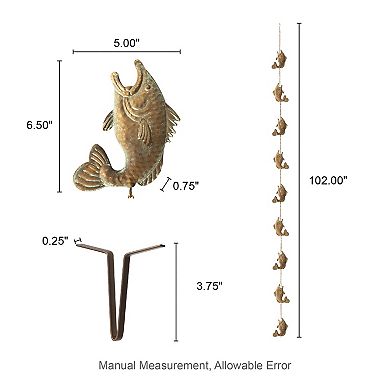 Glitzhome 8.5ft 9-Piece Faux Copper Patina Finish Fish Shaped Rain Chain with V-Shaped Gutter Clip