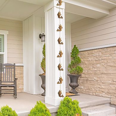 Glitzhome 8.5ft 9-Piece Faux Copper Patina Finish Fish Shaped Rain Chain with V-Shaped Gutter Clip