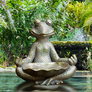 Glitzhome 14.25"H Bronze MGO Yoga Frog Statue