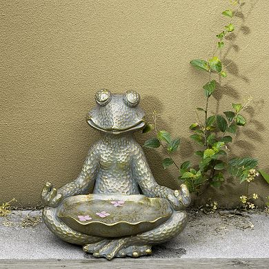 Glitzhome 14.25"H Bronze MGO Yoga Frog Statue