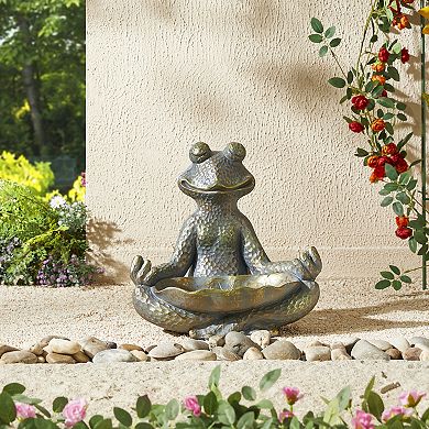 Glitzhome 14.25"H Bronze MGO Yoga Frog Statue