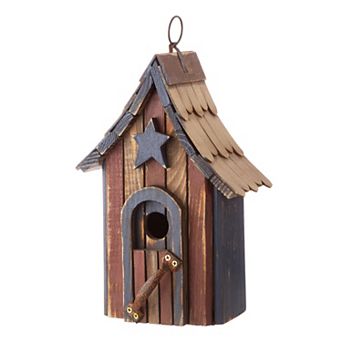 Glitzhome 11.75"H Hanging Patriotic Distressed Wooden Birdhouse with Stars