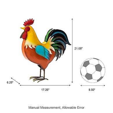 Glitzhome 21"H Metal Vibrant Standing Rooster Garden Statue