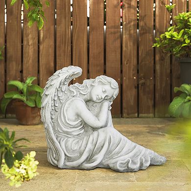 Glitzhome 15''H MGO Sleeping Angel Garden Statue