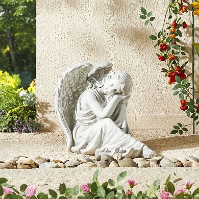Glitzhome 15''H MGO Sleeping Angel Garden Statue