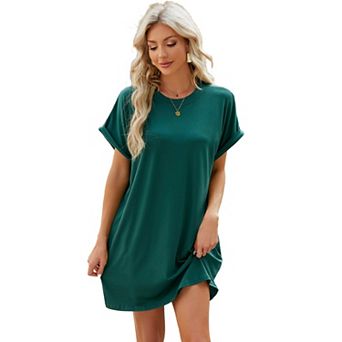 Womens Shirt Dress Summer Casual Short Sleeve Crewneck Mini Dresses with Pocket