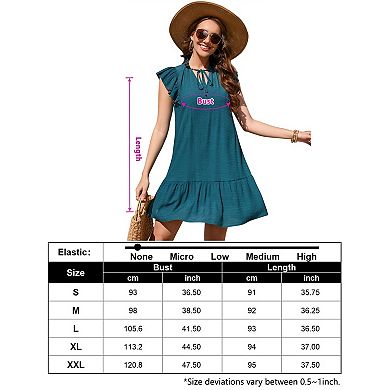 Women Mini Summer Dress V Neck Ruffle Sleeve Boho Flowy Shift Short Dress