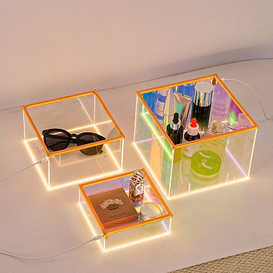 3 Pcs Stackable Acrylic Display Risers with Light