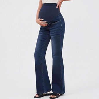 Women's Over-the-Belly Maternity Bootcut Jeans - Slim Fit Flare Stretch Denim Pants
