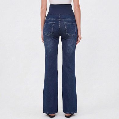 Women's Over-the-Belly Maternity Bootcut Jeans - Slim Fit Flare Stretch Denim Pants