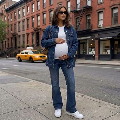 Women's Over-the-Belly Maternity Bootcut Jeans - Slim Fit Flare Stretch Denim Pants
