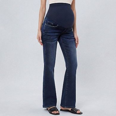 Women's Over-the-Belly Maternity Bootcut Jeans - Slim Fit Flare Stretch Denim Pants