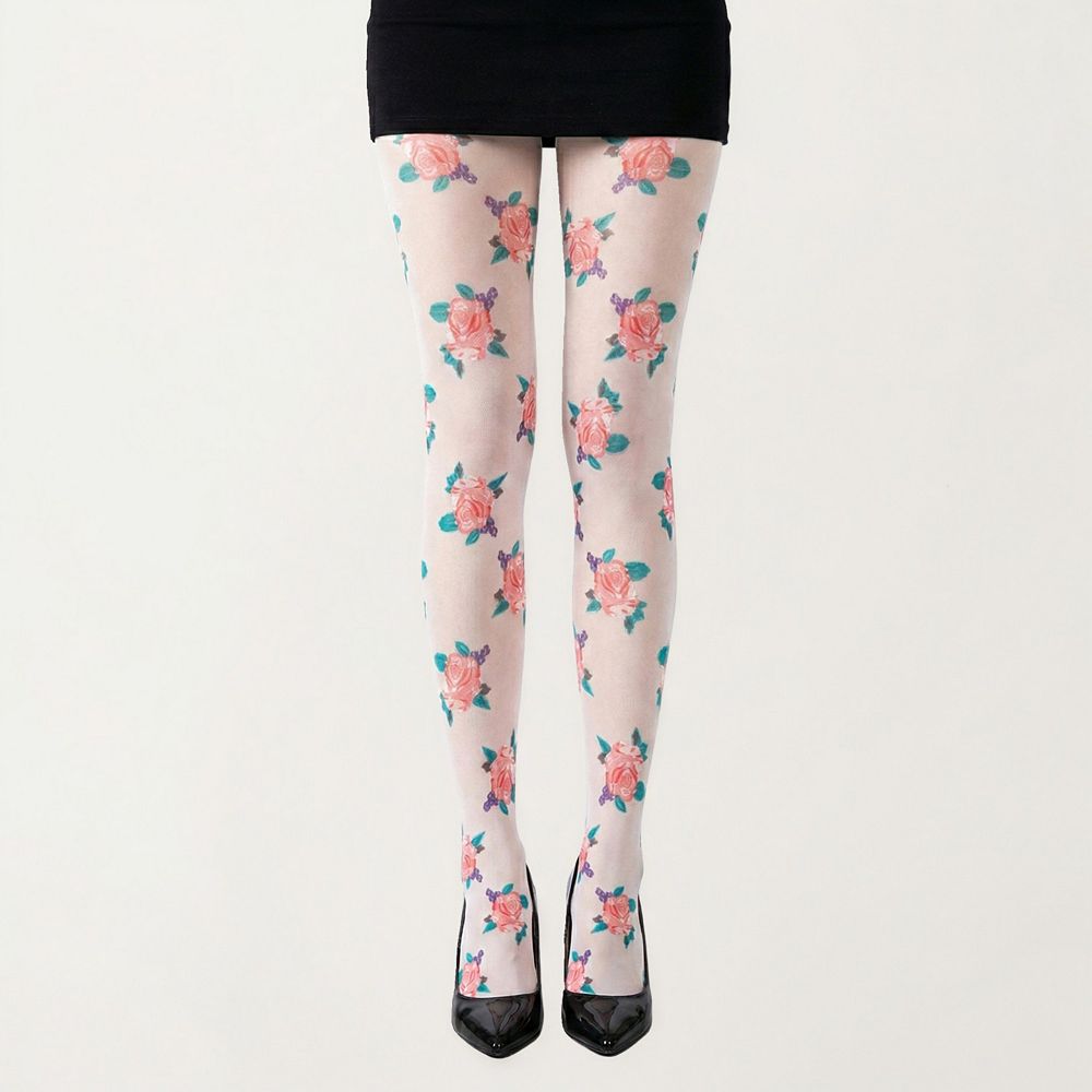 Women's Sheer Floral Pattern Tights with All Over Rose Print Design ...