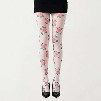 Women's Sheer Floral Pattern Tights with All Over Rose Print Design Stretch Knit Hosiery Pantyhose