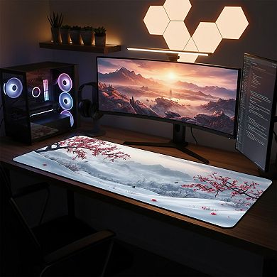 Extended Gaming Mouse Pad Large Desk Mat with Ink Art Print for Keyboard and Laptop