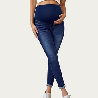 Women's Soft Stretch Maternity Jeans with Full Belly Panel and Smooth Skinny Silhouette