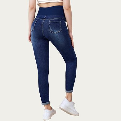 Women's Soft Stretch Maternity Jeans with Full Belly Panel and Smooth Skinny Silhouette