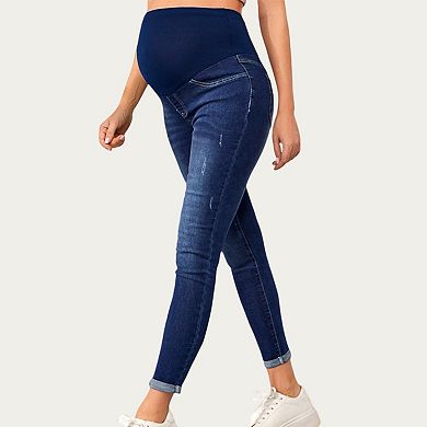 Women's Soft Stretch Maternity Jeans with Full Belly Panel and Smooth Skinny Silhouette