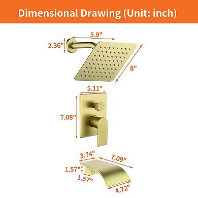 Single Handle 1 Spray Tub and Shower Faucet with 8 Inch Square Fixed Shower Valve Included