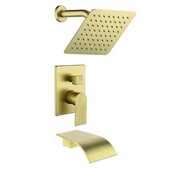 Single Handle 1 Spray Tub and Shower Faucet with 8 Inch Square Fixed Shower Valve Included