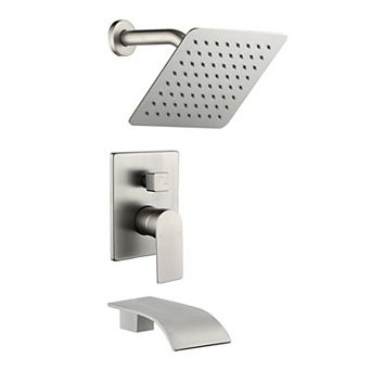 Single Handle 1 Spray Tub and Shower Faucet with 8 Inch Square Fixed Shower Valve Included