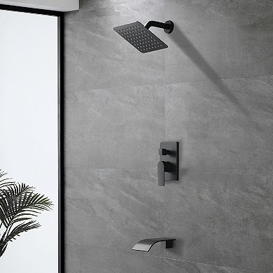 Single Handle 1 Spray Tub and Shower Faucet with 8 Inch Square Fixed Shower Valve Included